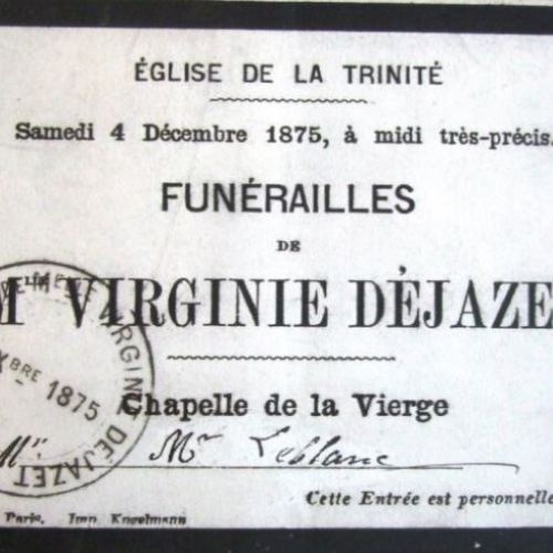 Funérailles de Virginie Déjazet : billet d'invitation